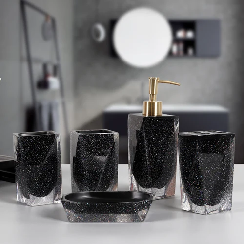 

Bathroom Five Piece Set Resin Wash Toiletries Lotion Bottle Mouthwash Cup Toothbrush Holder Soap Dish Storage Tray