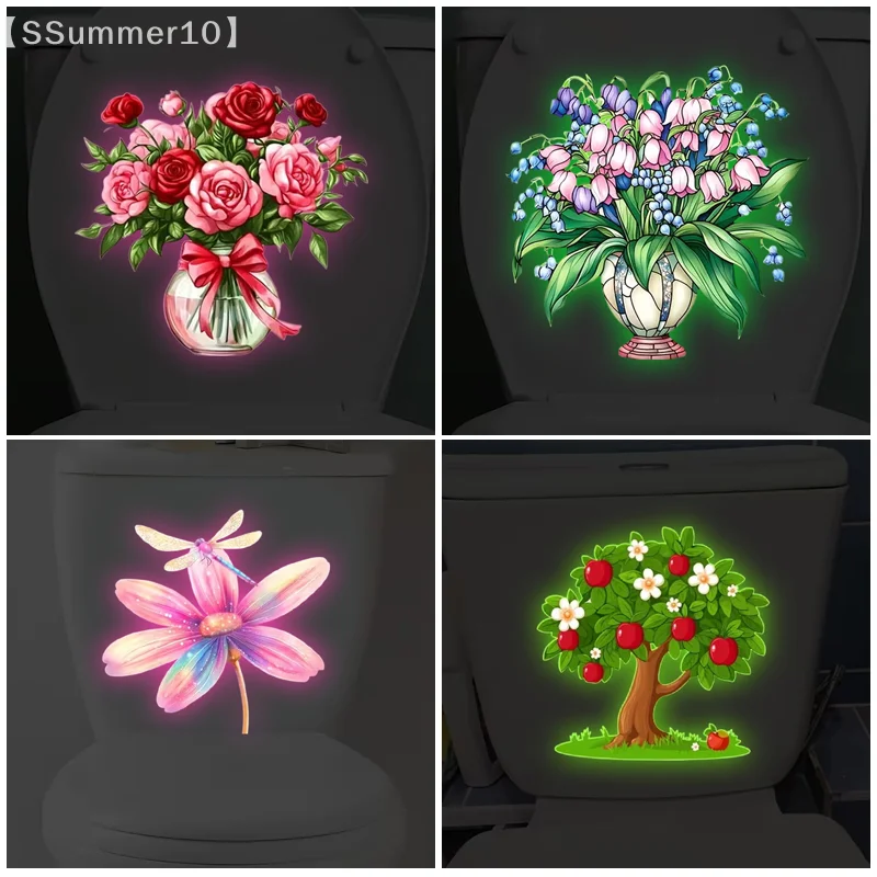 【SSummer10】Glow-in-the-Dark Luminous Flower Toilet Sticker - Removable Self-Adhesive Home Decor Decal for Bedroom Living Room