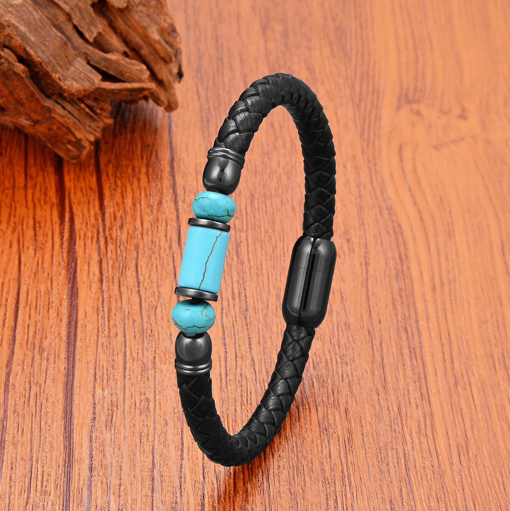 Multicolor Natural Stone Beaded Crystal Bracelets Braided Leather Rope Bangles Stainless Steel Magnetic Jewelry and Accessories