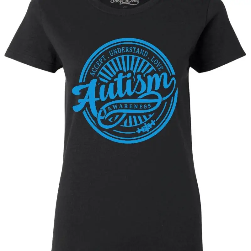 Camiseta de mujer concientización sobre el autismo, círculo azul, se acepta entender, camisas de amor