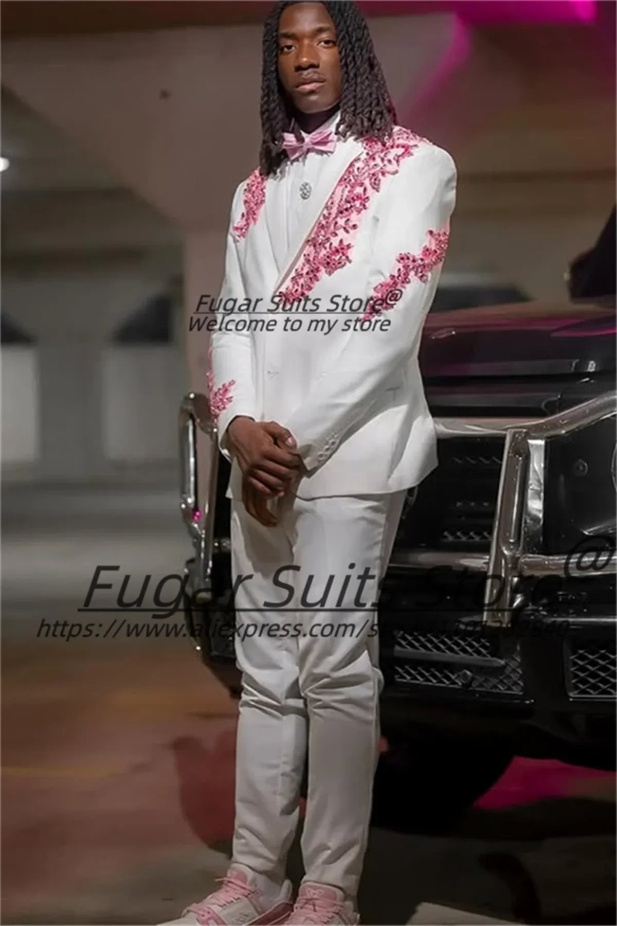 

Gorgeous Flower Embroidery White Prom Men Suits Customzied Slim Notched Lapel Groom Wedding Tuxedos 2Pcs Sets trajes para hombre