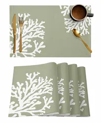 Coral Sage Green Kitchen Tableware Cup Bottle Placemat Coffee Pads 4/6pcs Desktop Mats