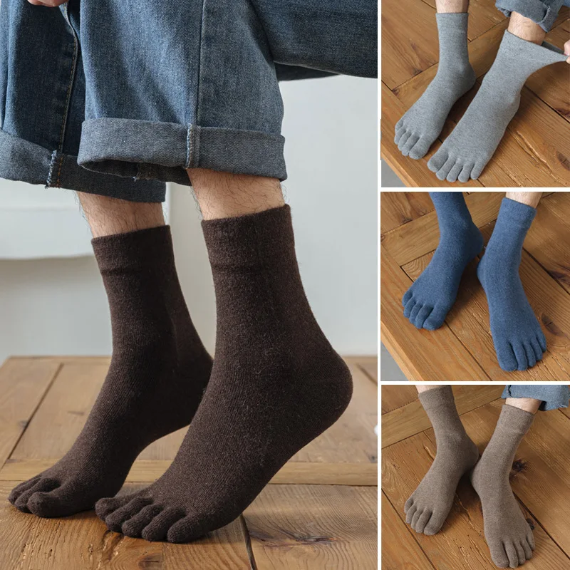 

Mans Toe Socks Wool Short Thermal Solid Business Casual Soft Thick Anti-Bacterial Breathable Keep Warm Five Finger Socks Winter