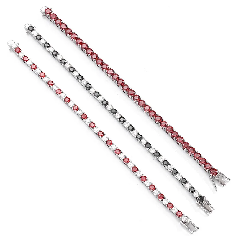 

Mylux Jewelry Luxury Solid Platinum PT950 Women's 3mm 4mm Garnet Moissanite Diamond Bracelet Full Diamond Tennis Bracelet