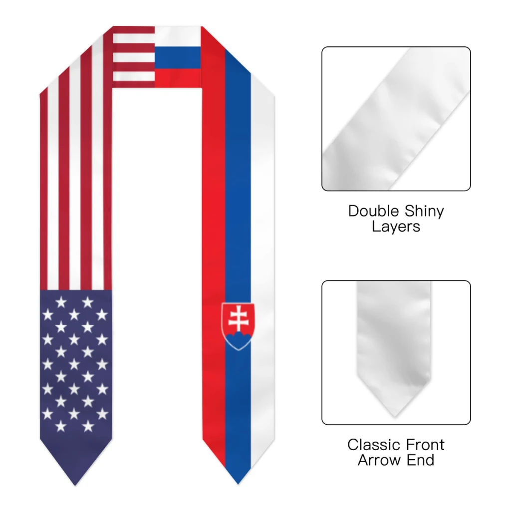 Graduation Sash Slovakia & USA United States Flag Stole Shawls Graduate Wraps Scraf International Student Pride Gifts