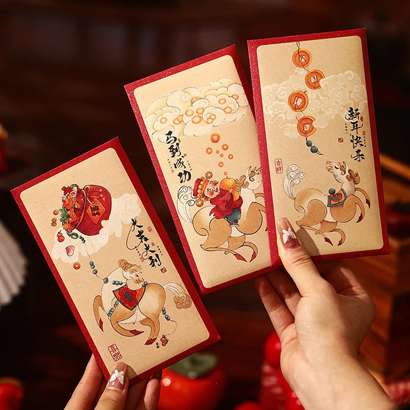 6PCS 2026 Year Of The Horse Red Envelopes Chinese New Year Red Packet Lucky Money Bag Gift Envelopes Red Packet