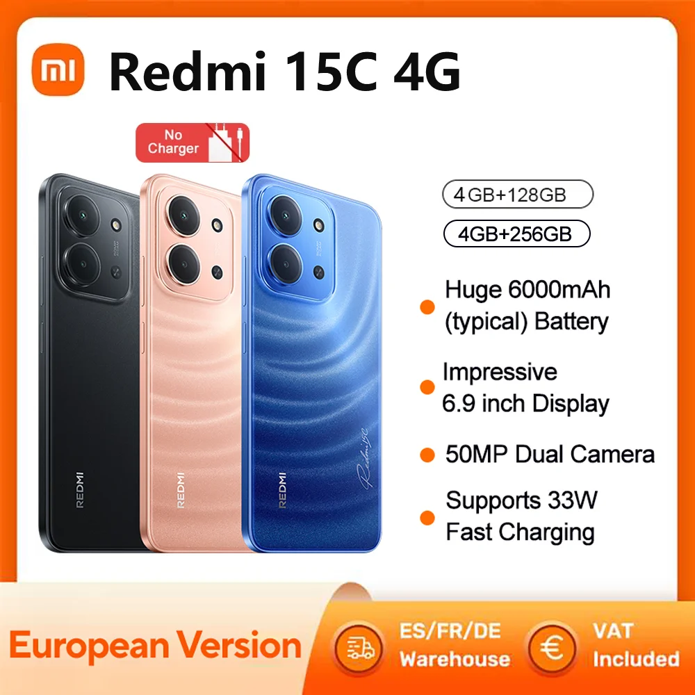 هاتف ذكي Redmi 15C 4G MediaTek Helio G81-Ultra NFC شاشة 6.9 بوصة 120 هرتز 50 ميجابكسل AI كاميرا مزدوجة بطارية 6000 مللي أمبير في الساعة 33 وات شحن سريع
