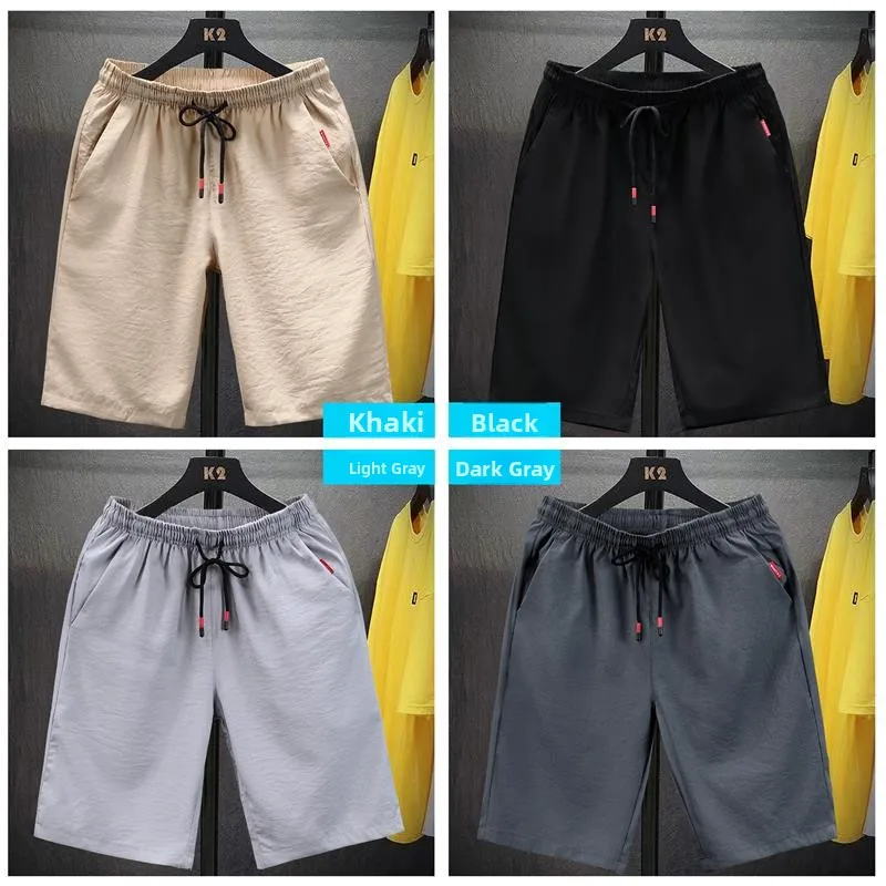 Ice Silk Casual Shorts Men's Summer Trendy Brand Cool Feeling Thin Five-Quarter Air Conditioning Mid-Pay Pants Loose Fit Yout...