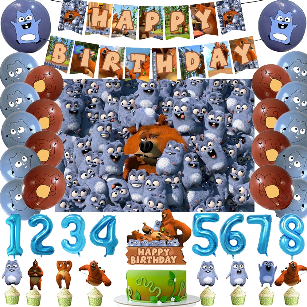 Decoraciones para fiesta de cumpleaños infantil con tema de dibujos animados de G-Grizzy y los lemmings, globos con números, fondo para baby shower, regalos para niños y niñas