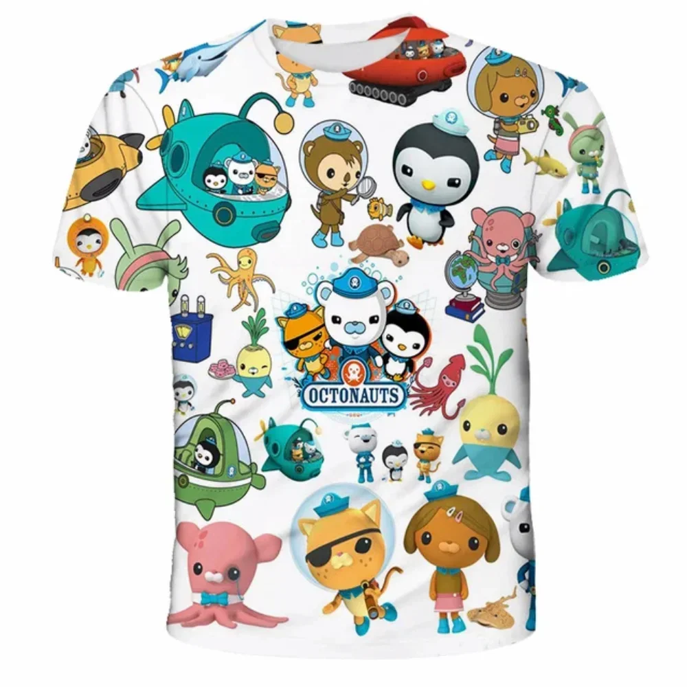 3D Octonauts Print T-shirt para crianças, manga curta, O-neck, camisas gráficas engraçadas, roupas para meninos e meninas, moda para o verão