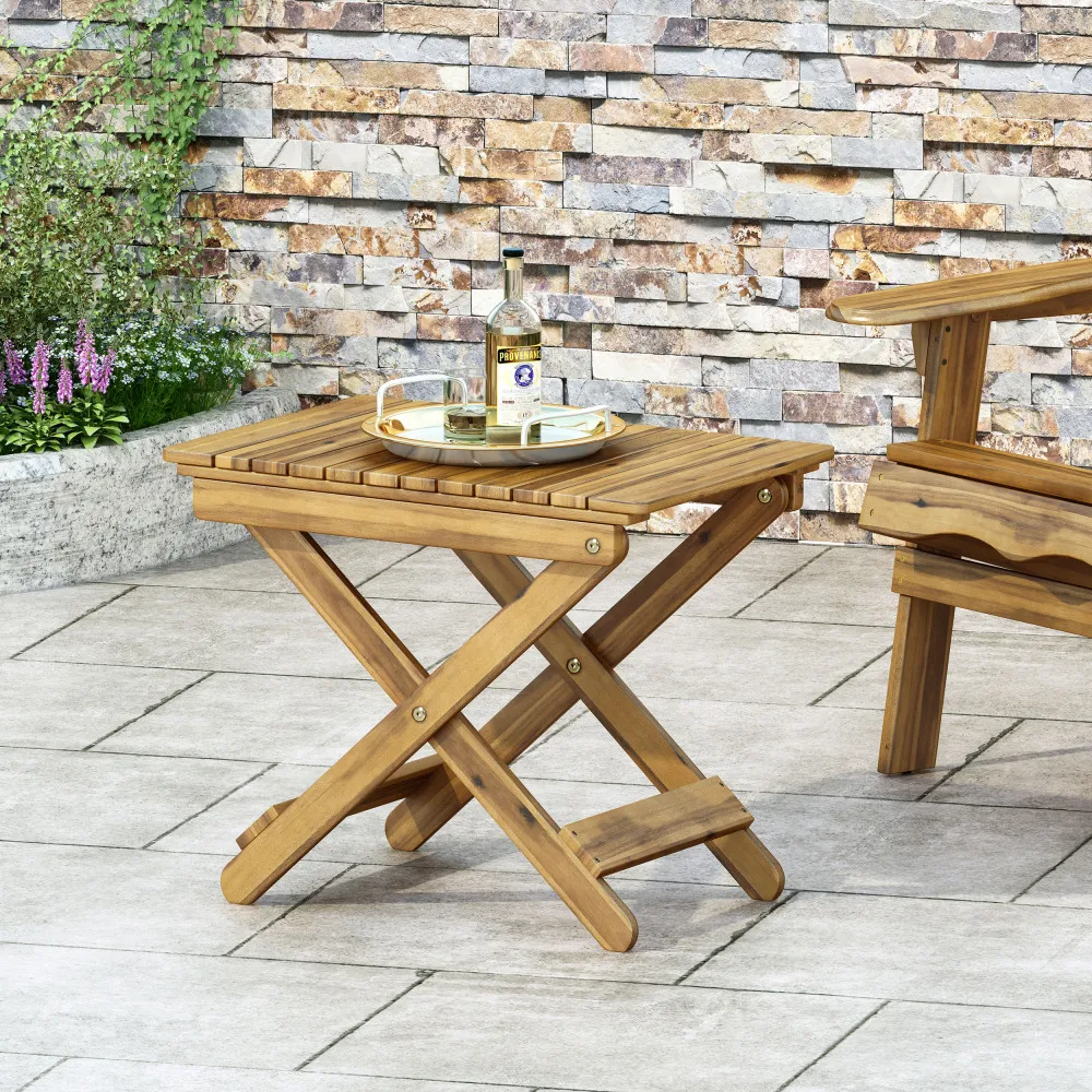 

Outdoor Folding Wooden Side Table, Natural, 15"D x 22.75"W x 18.25"H outdoor chair