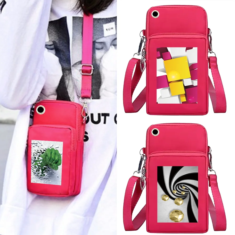 

Universal Mobile Phone Bag Shoulder Crossbody Bags Wallet Sport Arm Purse Women Clutch Phone Pouch Wrist Pack 3D Pattern