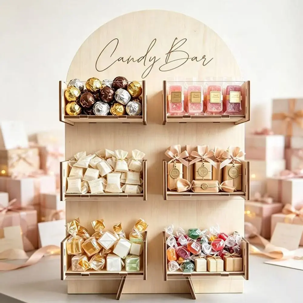 4/6Grids Candy Display Stand Desktop Rack Wood Dessert Snack Display Box Easy Install Detachable Party Table Decoration Rack