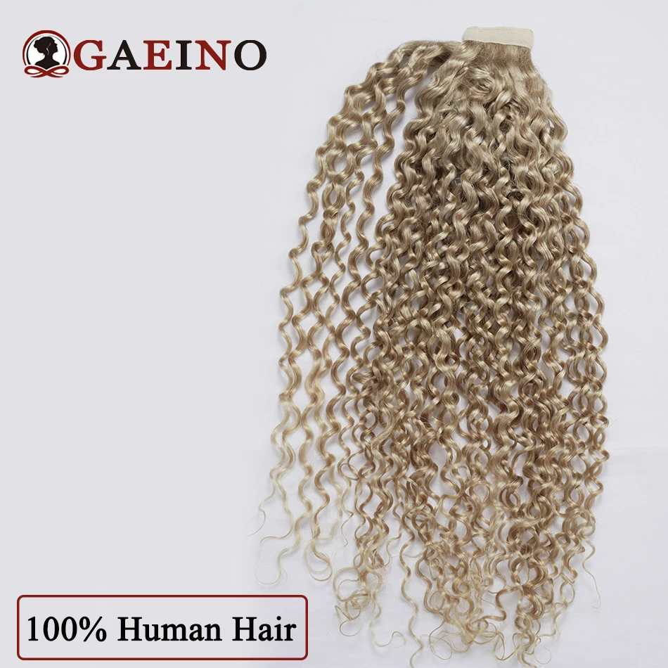 Envolva extensões de cabelo rabo de cavalo, clipe em rabos de cavalo, cabelo humano, encaracolado profundo, cor destaque, loiro, rabo de pônei, p27 613