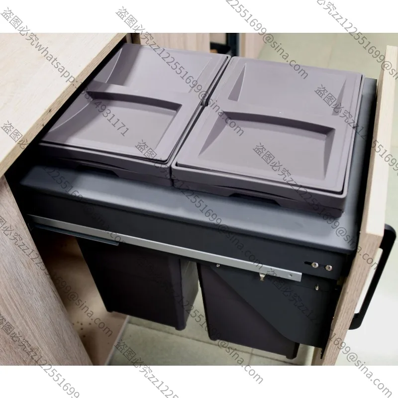 For Cabinet Use, Large Capacity Under Sink Embedded Dual Compartment Hidden Trash Can with Lid