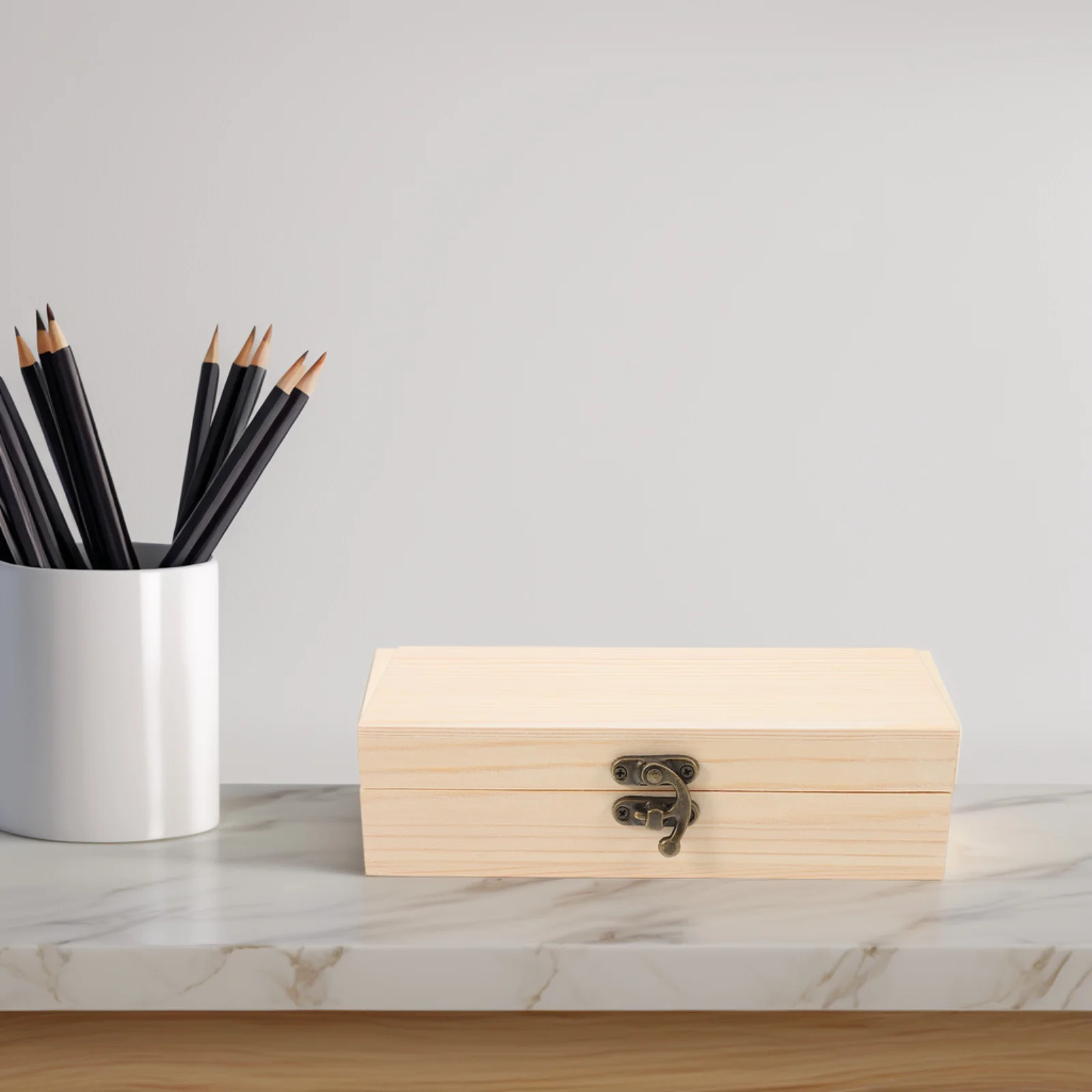 1pcs Unfinished Wooden Box Rectangular Jewelry Storage Box Natural Wood Craft Organizer Hinged Lid Beige For Diy Keepsake