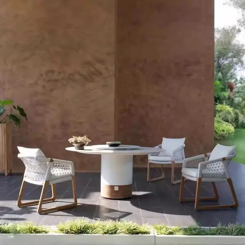 Nordic outdoor teak sofa rattan chair pedal combination villa open-air balcony leisure outdoor garden rope furniture