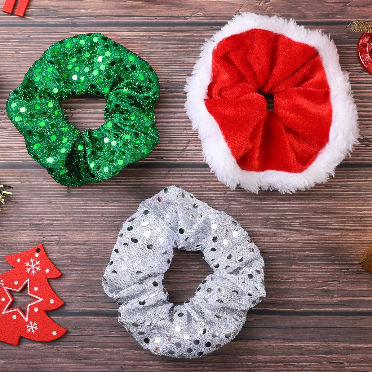 

3Pcs Bright Color Elastic Hair Bands Sequin Hair Ties Durable Ponytail Holders for Women Daily Style Ponytail Holder