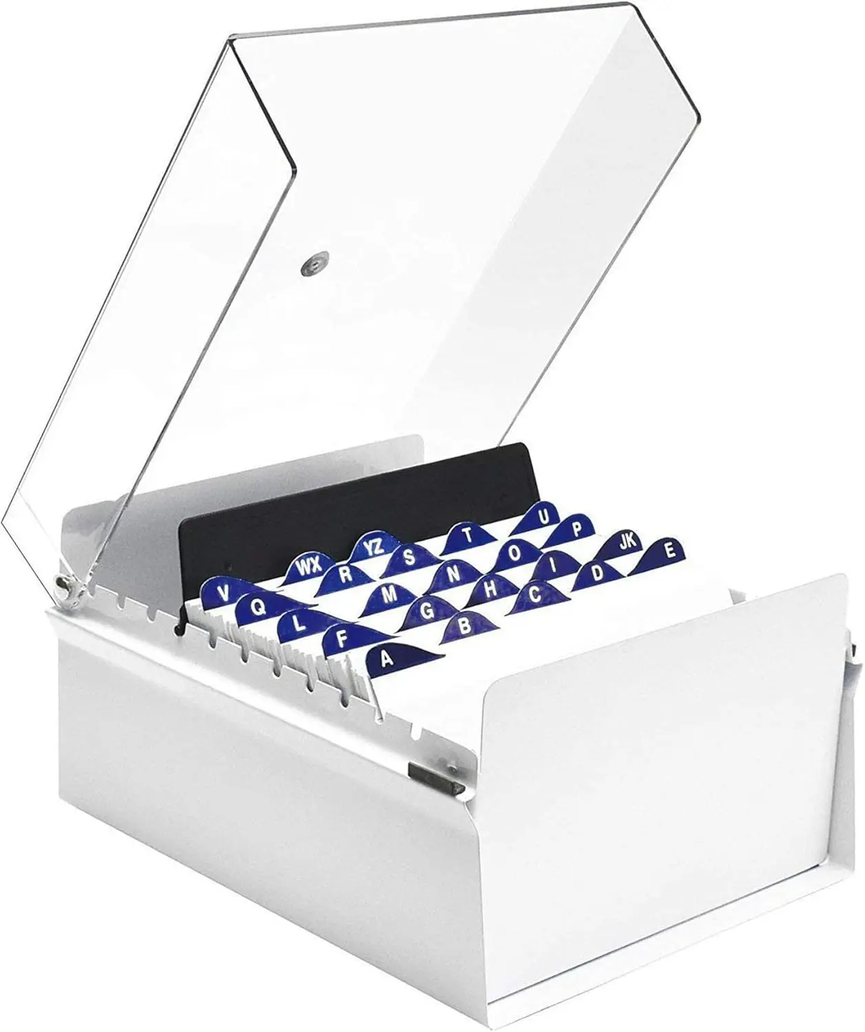 

Держатель для карточек 5x8 с металлическим основанием, прозрачной крышкой и разделителями AZ для организованного хранения