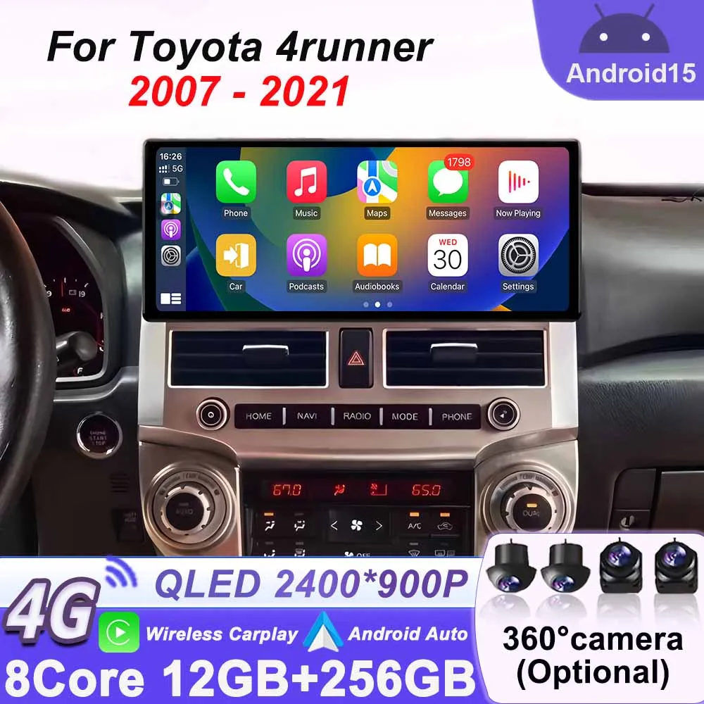

Для Toyota 4runner 2007-2021 Bluetooth DSP Беспроводной CarPlay Автомобильный Радио Стерео GPS Навигация Мультимедийный Плеер Android 15 12,3 дюйма