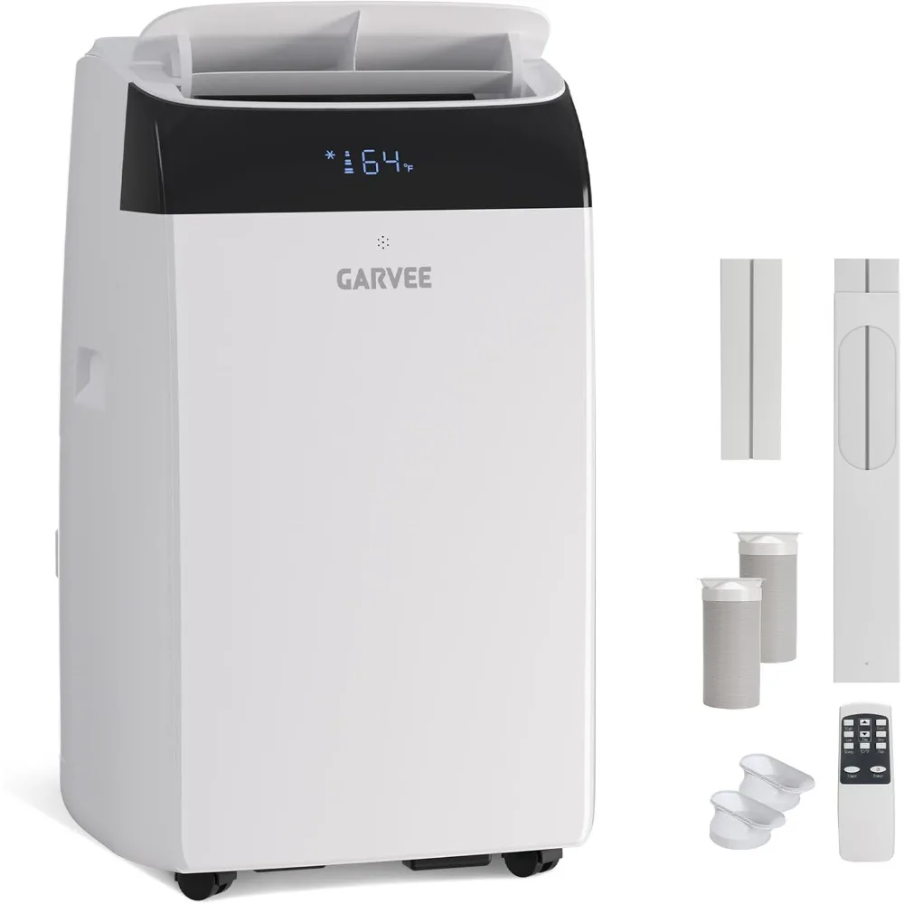 Garvee Mini Portable Air Conditioner 14,000 BTU Electric LED Display with Remote Control，Dual Hose & Heat Pump for Living Room Home Office RV Outdoor Use