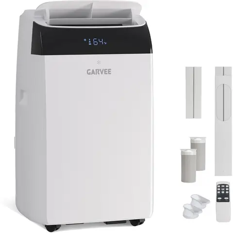 Garvee Mini Portable Air Conditioner 14,000 BTU Electric LED Display with Remote Control，Dual Hose & Heat Pump for Living Room Home Office RV Outdoor Use