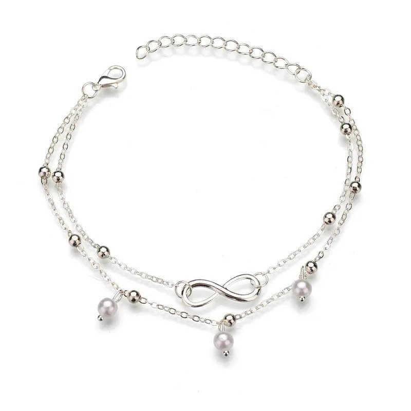 Women's Double Bohemian Heart Anklet Love Personality Simple Layered Summer Beach Foot Ankle Bracelet Leg Chain