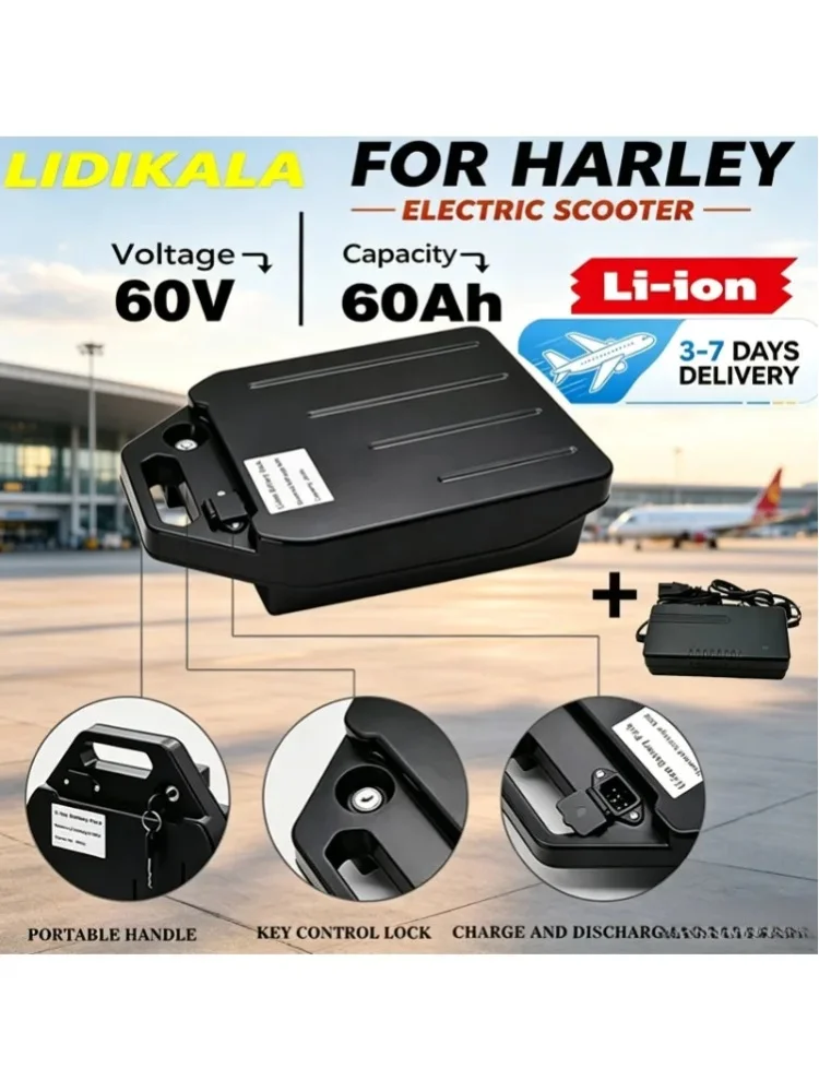 60V 20Ah-60Ah 18650 Lithium-Akku, abnehmbar mit Ladegerät, wasserdicht, für Harley Citycoco Elektromotorrad-Roller, Ersatzakku.12