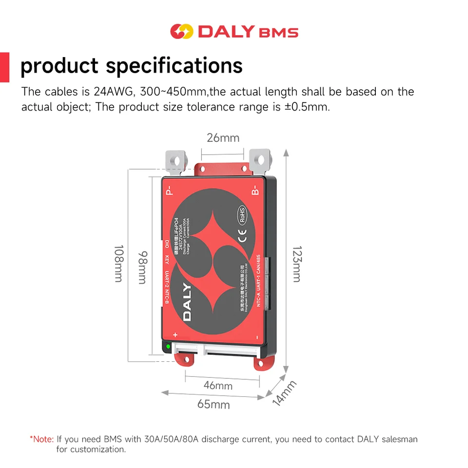 Daly Smart BMS 4S Lifepo4 12V 8S 24V 16S 48V 100A BMS Bluetooth CANBUS RS485 3.2V Battery BMS Scooter E-bike Protective Board image 8