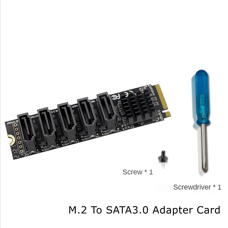 

PH56 M.2 (PCIe 3.0) to 5 Ports SATA III 6G SSD Adapter with SATAIII Cable Adapter Of M.2 Computer Expansion JMB585