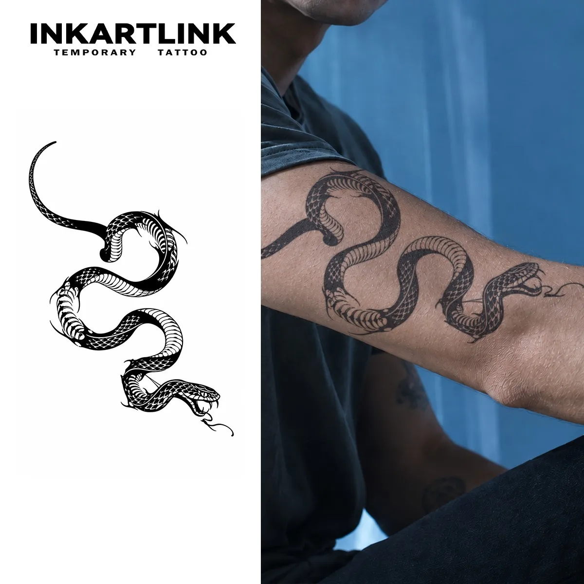 INKARTLINK 1PC Herbal Coiled Snake Tattoo Lasts 2-5 Days, Unisex for Parties, Night Out & Hardcore Style