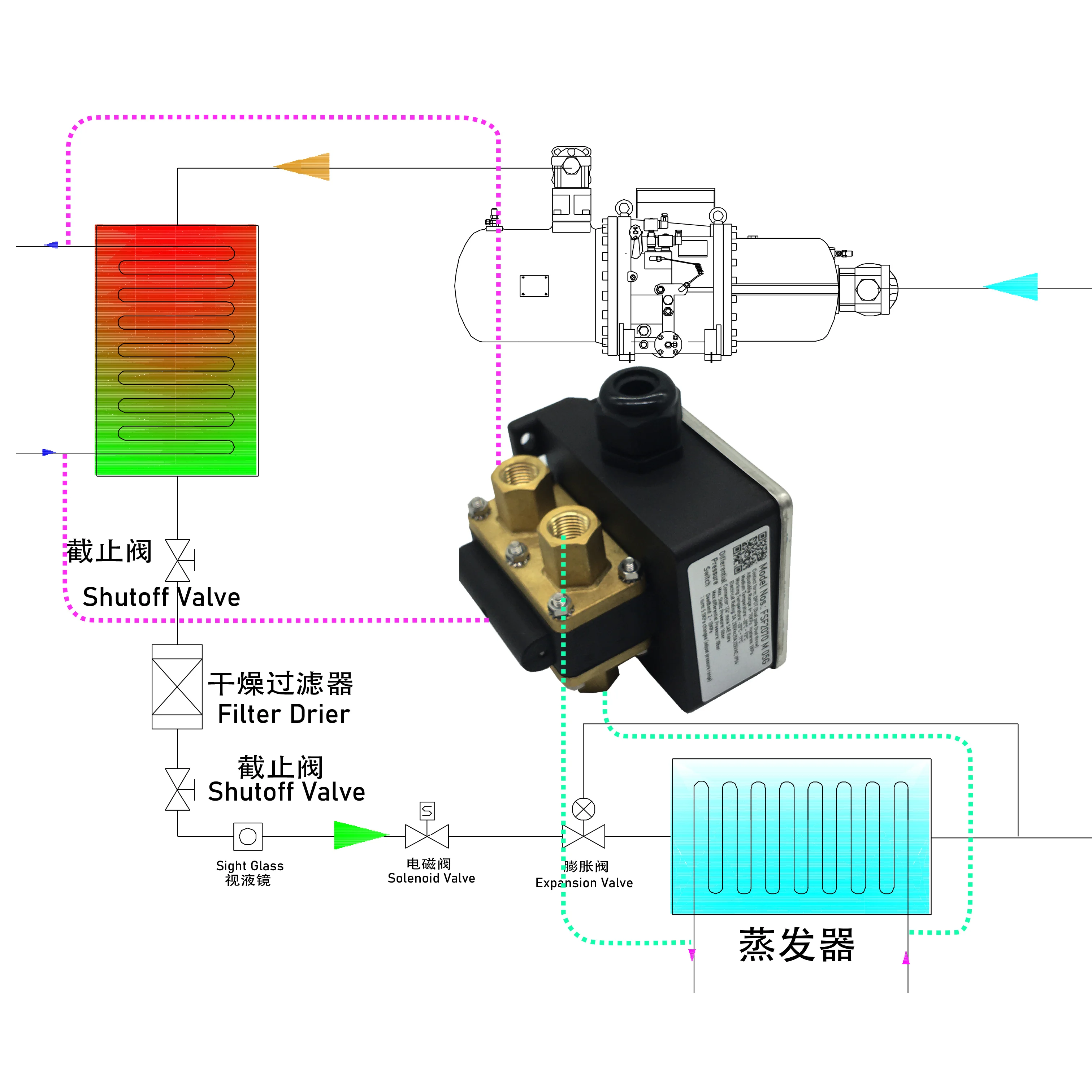 

30m head high resolution DPDT differential pressure switch protects water pump and compressors free from interruption & overload