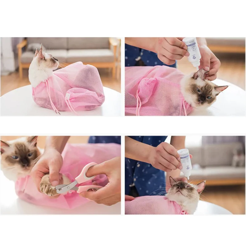 Mesh Cat Grooming Bathing Bag Adjustable Cats Washing Bags For Pet Nail Trimming Injecting Anti Scratch Bite Restraint