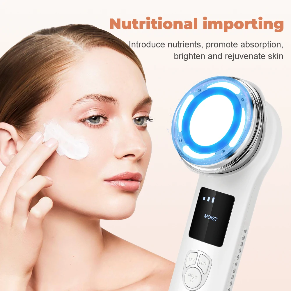 EMS Galvanic Hot Cold ION Vibrating Face Lifting Massage Home Use Beauty LED Light Care Instrument Facial Cleaning Device