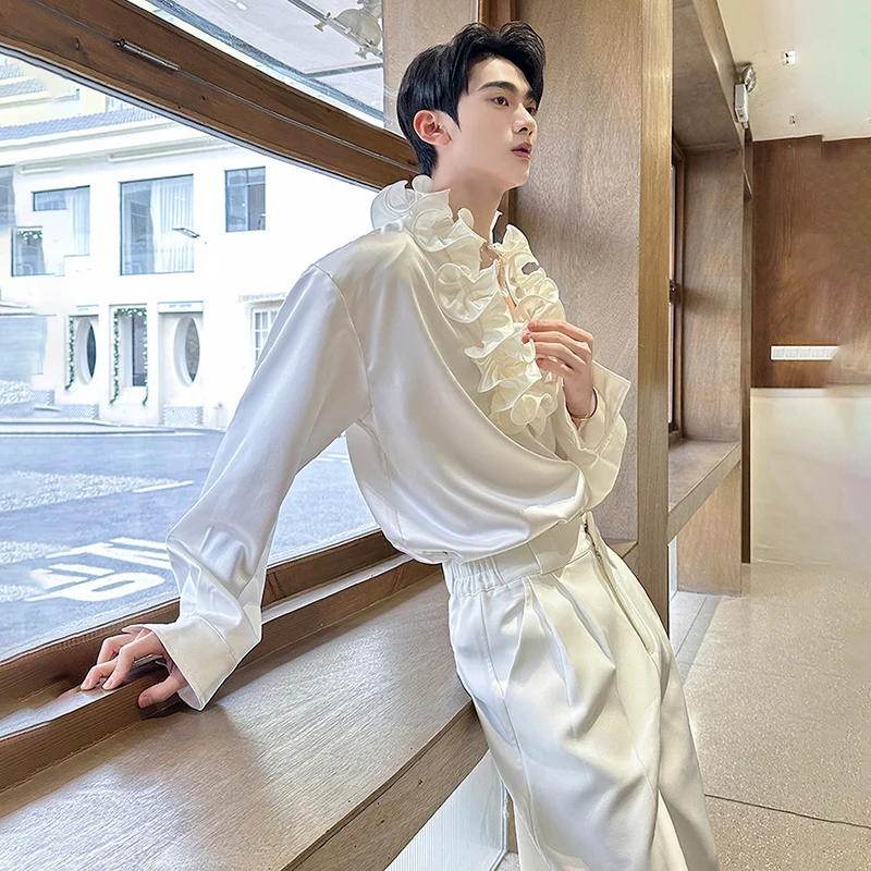 LUZHEN 2026 Spring High Quality Satin Loose Long Sleeve Shirt Pullover Men's Fashion Solid Color Elegant Temperament Tops JY6182