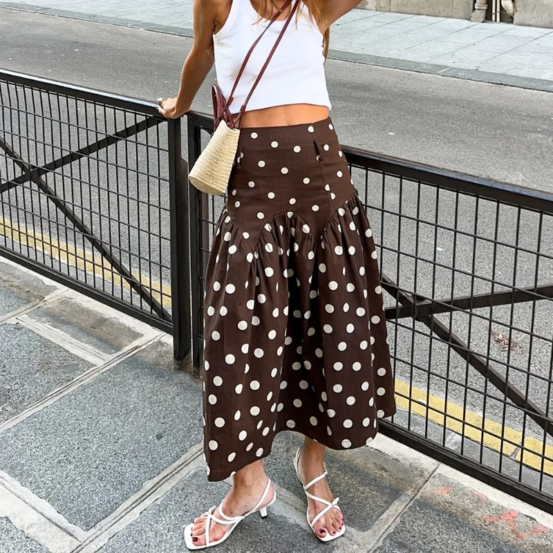 

Talenza Vintage Polka Dot Maxi Skirts Women's Elegant Casual Contrast Patchwork New Summer Dress Fashion Party Y2K Female Skirts