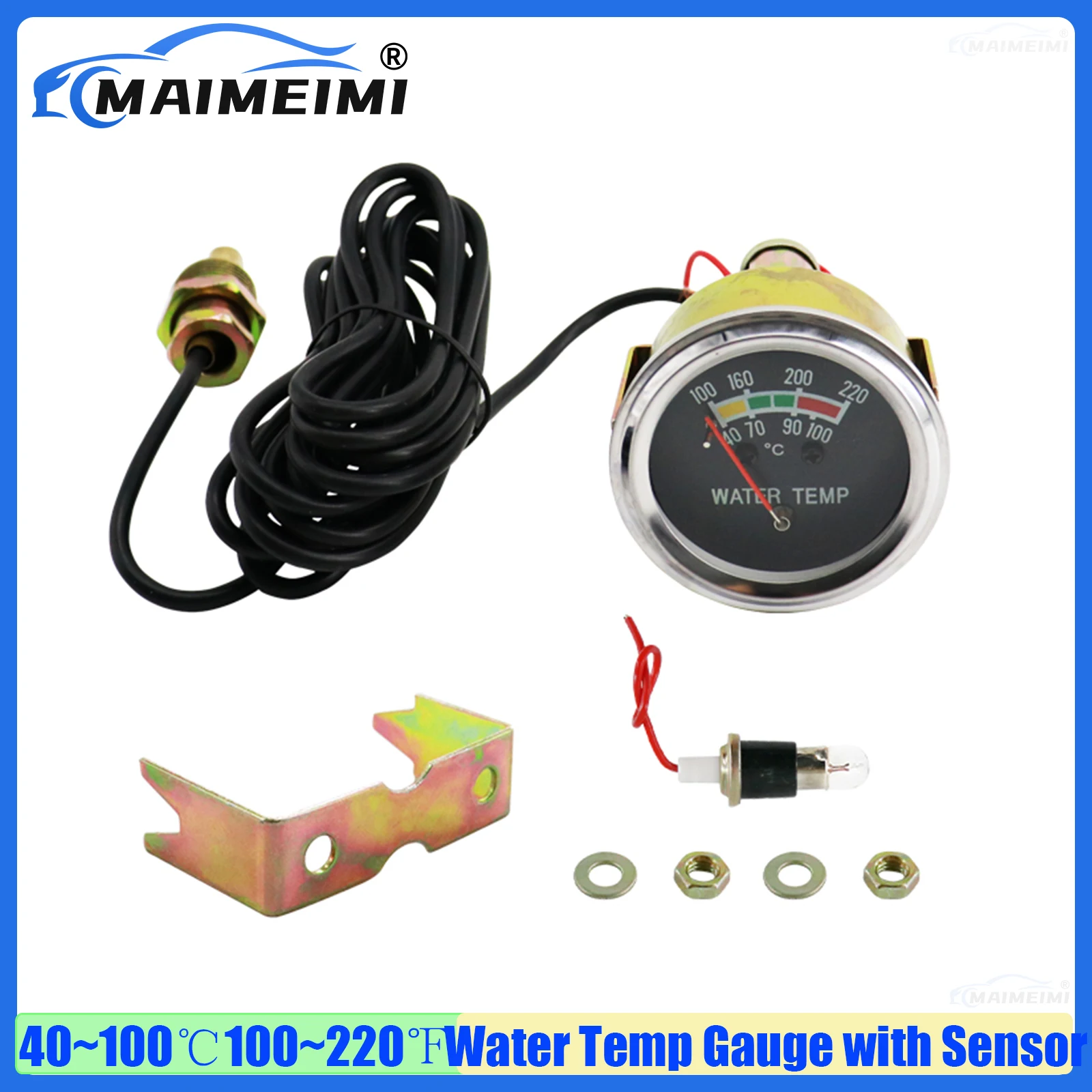 40~100℃100~220℉ 52MM Mechanical Water Temperature Gauge with Sensor 3M Line Thermometer Auto Instrument Temperature Meter Sensor