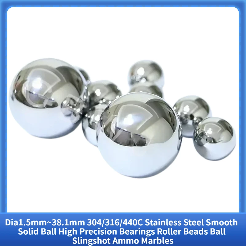 Dia1.5mm~38.1mm 304/316/440C Stainless Steel Smooth Solid Ball High Precision Bearings Roller Beads Ball Slingshot Ammo Marbles