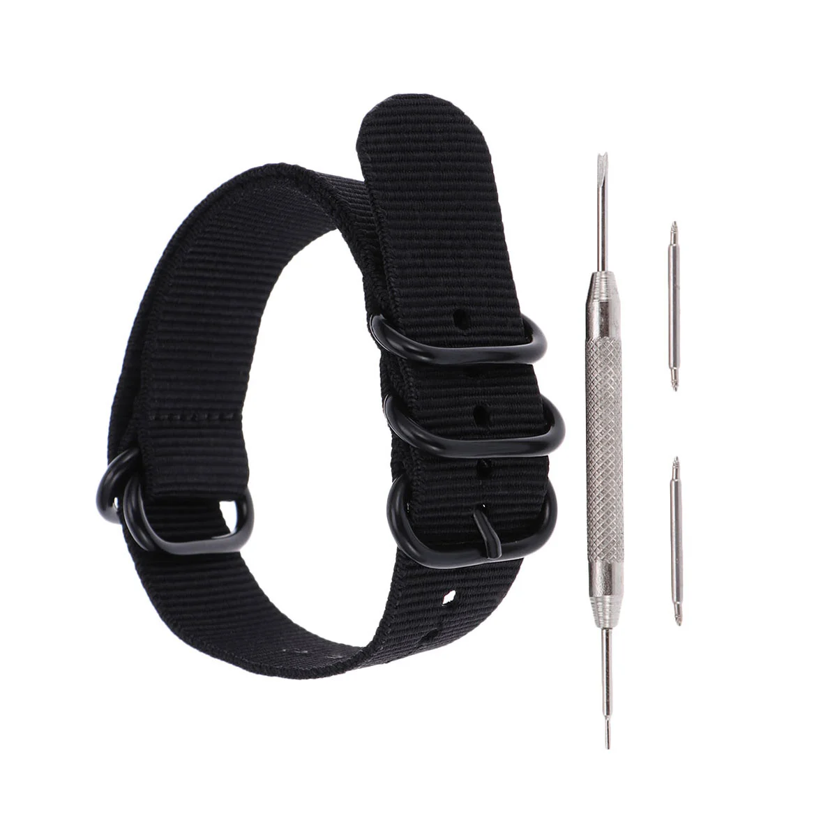 4pcs Heavy Duty Watch Bands Nylon Watch Strap 5 Rings Woven Strap (24mm Band + 1pc Tool + 2pcs Ear Tool)