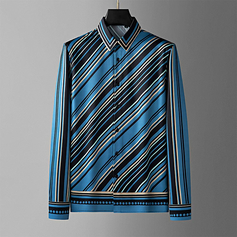 

2025 Autumn Personalized Striped Shirt for Men Luxury Casual Business Social Shirt Slim Fit Long Sleeve Social Party Streetwear