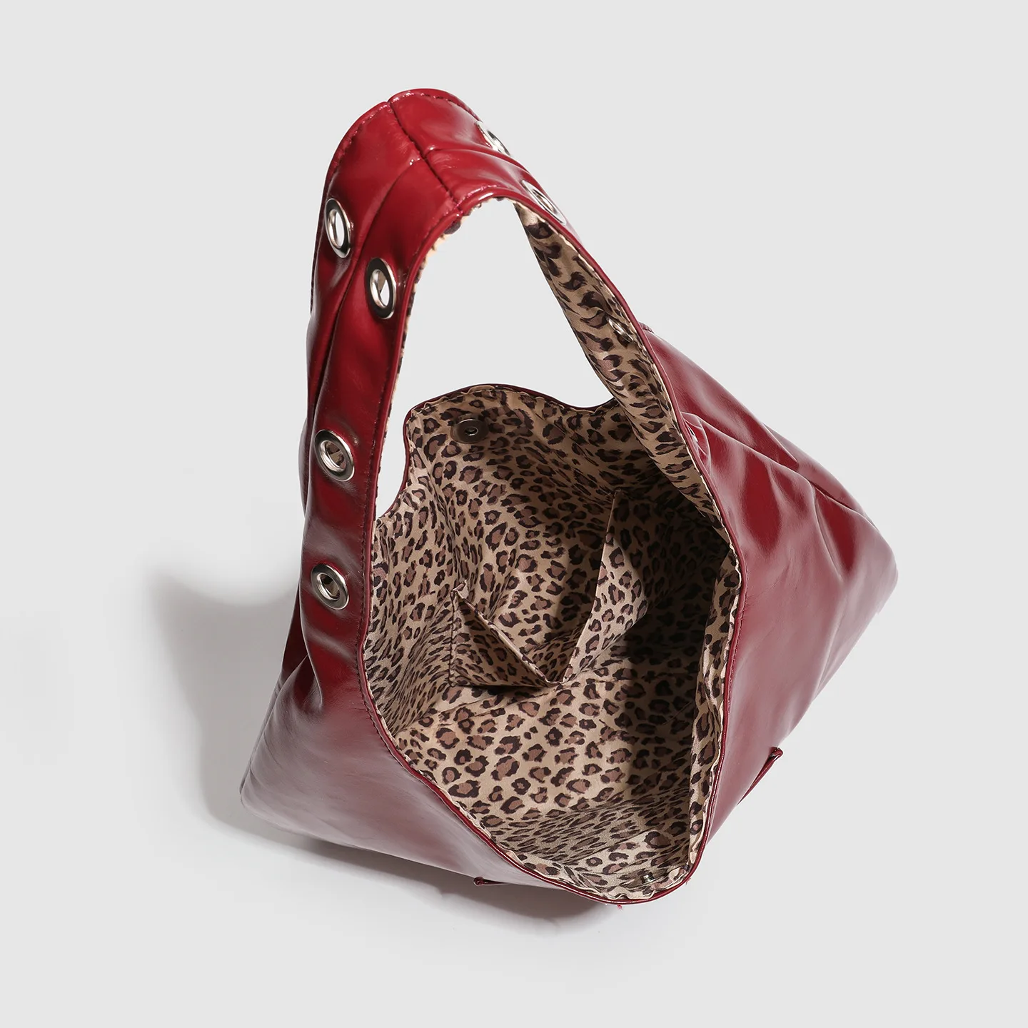 Leopard Print Large-capacity Vintage Tote Bag In Burgundy Double-sided Women's Underarm Shoulder Bag