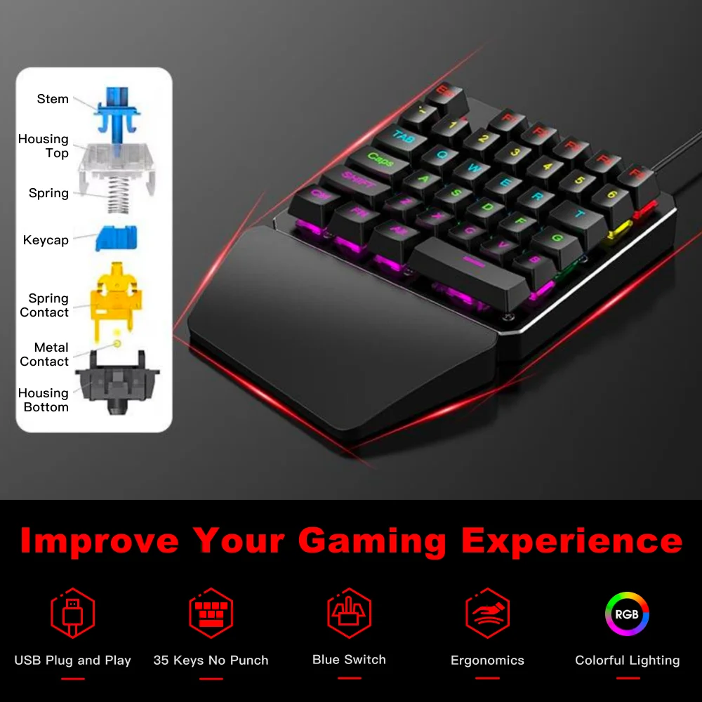 K9 One-handed Gaming Keyboard - Compatible with AIMZENIX Converter K&M Adapter - AX200/STRIKER PRO/MONSTER/BLAEDR