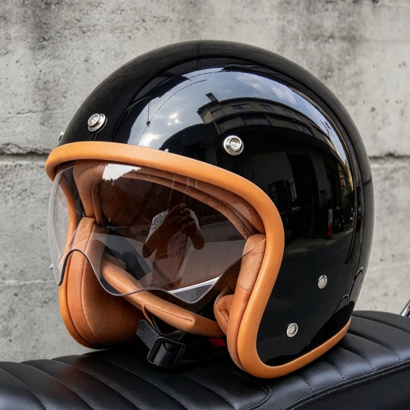 Low  Price Glossy Black 3/4 Open Face Motorcycle Helmet Built-In Sun Visor ABS Shell Jet Scooter Motorbike Helmet For Men Women