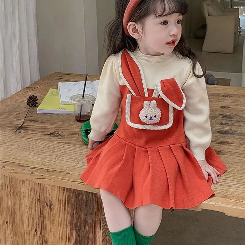 1-9Years Toddler Baby Velvet Warm Dresses for Girls Cute Rabbit Princess Dress Children Fall Outfits Clothing 2 3 4 5 6 7