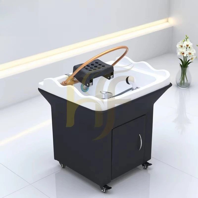 Movable Head Therapy Shampoo Bed Water Circulation Steam Shampoo Basin with Beauty Bed Beauty Salon Dedicated