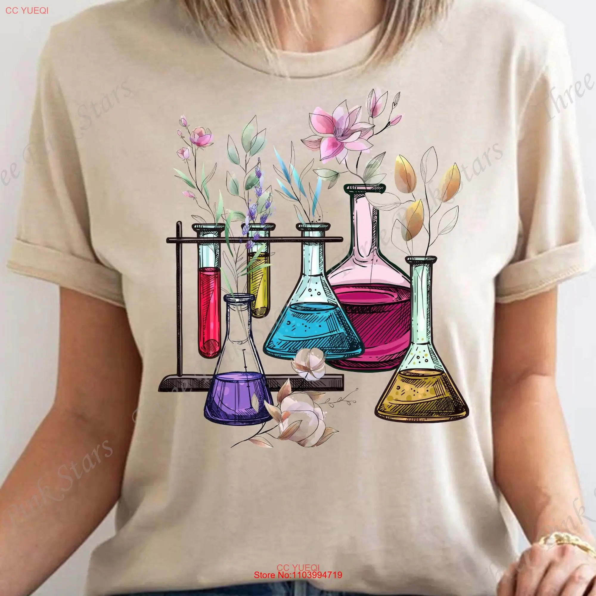 Laboratory T Shirt Chemistry Lab Scientist Floral Beakers Biology Teacher Science E4917 long or short sleeves