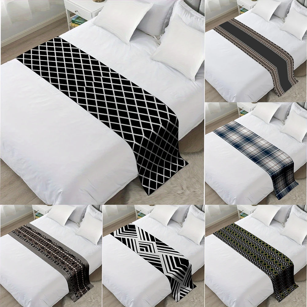 

2D Flat-1pc Geometric Grid Bed flag Scarf , ,Used in hotels, home furnishing, bedding accessories.