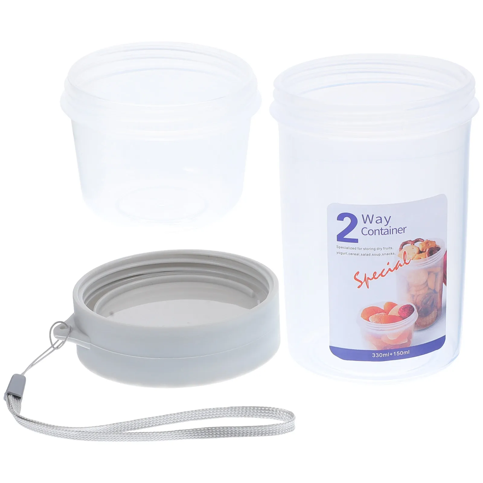 

Double Layer Portable Breakfast Cup Fruit Oatmeal Container Lanyard Sealed Food Storage Fresh Keeping Box for Office School