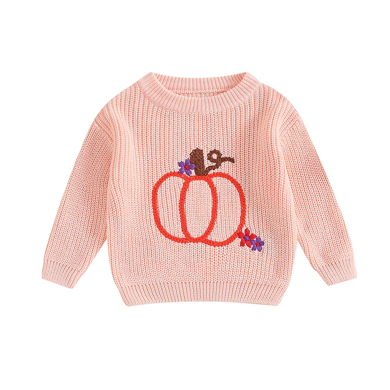 SXYPAYXS-Baby Boy Girl Halloween Sweater Pumpkin Embroidery Long Sleeve Knit Pullover Tops for Fall Winter