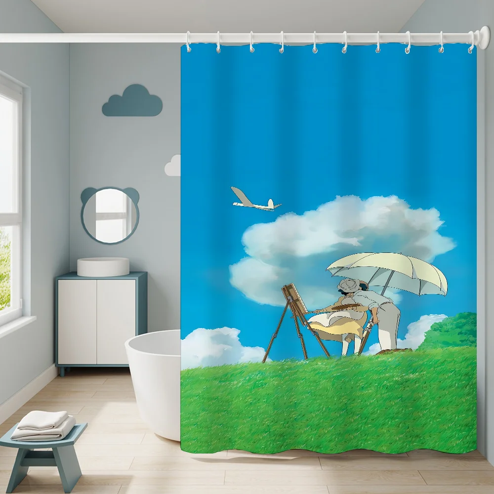 Curtains for Bathroom Shower Curtain Bath Curtain Hayao Miyazaki Animation Sets Accessories Waterproof Fabric the Set European